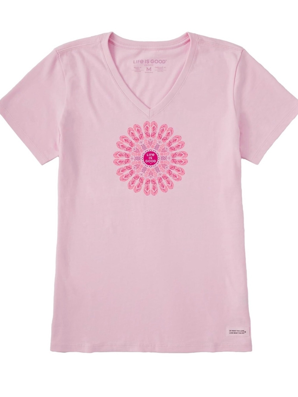 Life Is Good Light Pink V-Neck Tee with Flip Flop Mandala